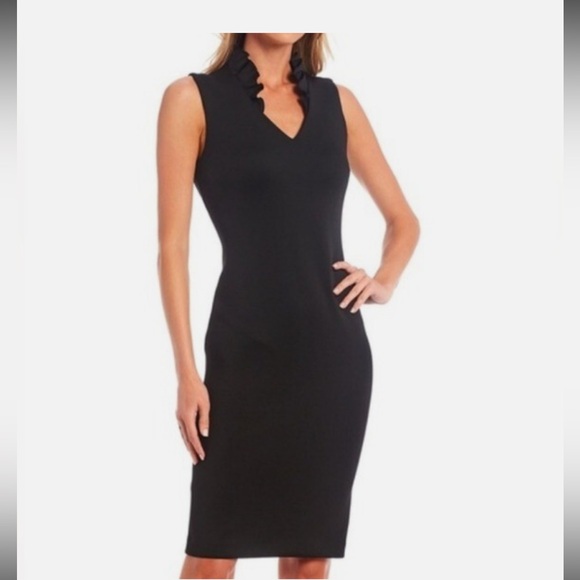 Calvin Klein Dresses & Skirts - Calvin Klein Women's Ruffled V-Neck
Sleeveless Sheath Dress Black Size 8